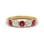 Load image into Gallery viewer, bezel-set-5-round-pink-sapphire-wedding-ring-1-ct.-in-FD10558B-0.20CTGSADRPI-NL-YG
