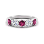 Load image into Gallery viewer, bezel-set-5-round-pink-sapphire-wedding-ring-1.50-carat-in-FD10558B-0.30CTGSADRPI-NL-WG
