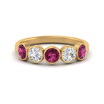 Load image into Gallery viewer, bezel-set-5-round-pink-sapphire-wedding-ring-1.50-carat-in-FD10558B-0.30CTGSADRPI-NL-YG
