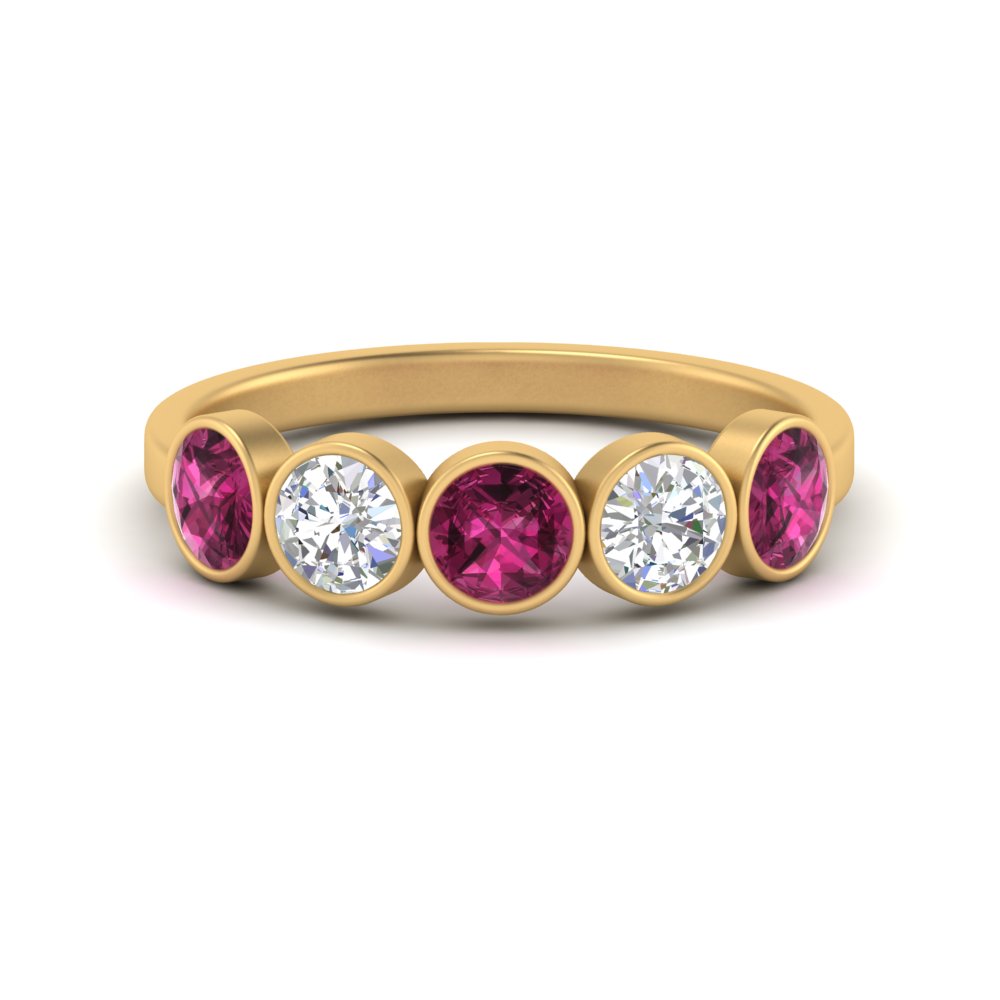 bezel-set-5-round-pink-sapphire-wedding-ring-1.50-carat-in-FD10558B-0.30CTGSADRPI-NL-YG