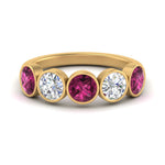 Load image into Gallery viewer, bezel-set-5-round-pink-sapphire-wedding-ring-2-ct.-in-FD10558B-0.50CTGSADRPI-NL-YG

