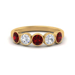 Load image into Gallery viewer, bezel-set-5-round-ruby-wedding-ring-1.50-carat-in-FD10558B-0.30CTGRUDR-NL-YG
