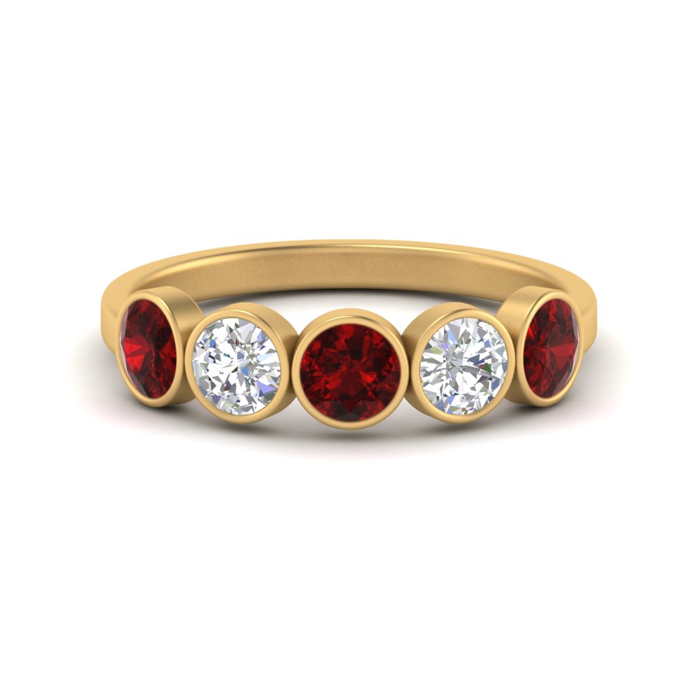 bezel-set-5-round-ruby-wedding-ring-1.50-carat-in-FD10558B-0.30CTGRUDR-NL-YG