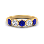 Load image into Gallery viewer, bezel-set-5-round-sapphire-wedding-ring-1.50-carat-in-FD10558B-0.30CTGSABL-NL-YG
