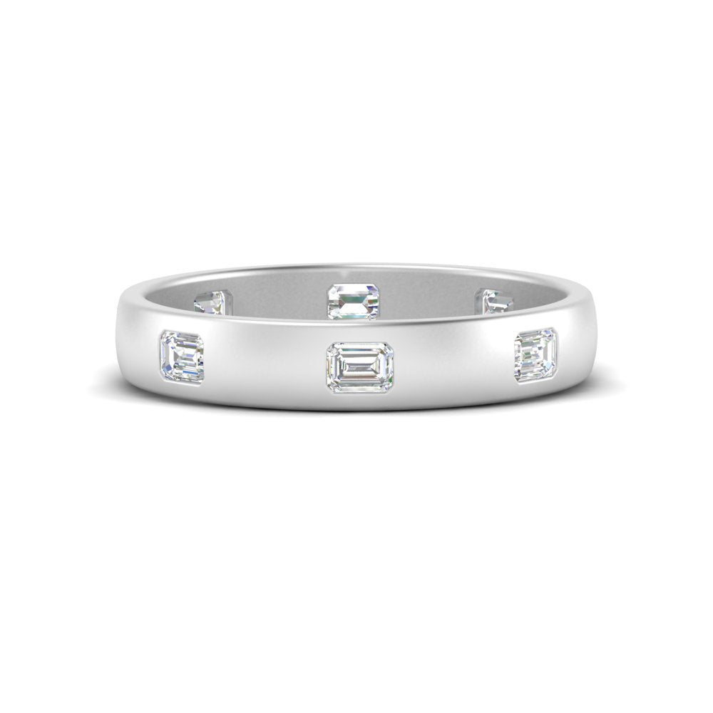 Bezel Set Emerald Cut Diamond Spaced Eternity Ring