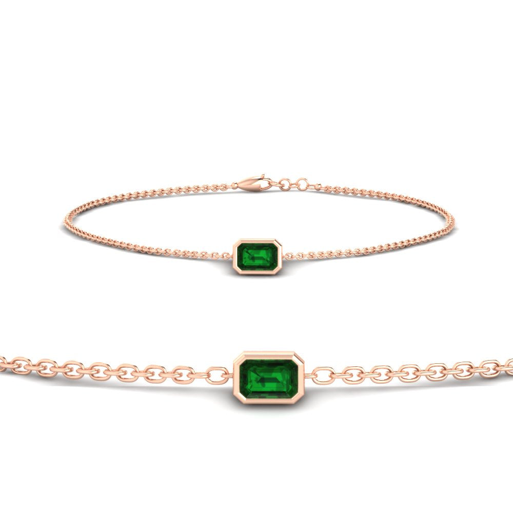 0.50 Ct. Emerald Bezel Set Chain Bracelet