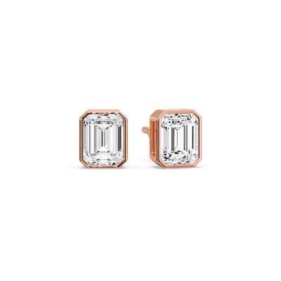 IGI Certified Emerald Cut Bezel Solitaire Stud Earrings