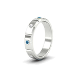 Load image into Gallery viewer, bezel-set-mens-diamond-band-with-blue-topaz-in-white-gold-fdm123879gicbltoangle2-nl-wg
