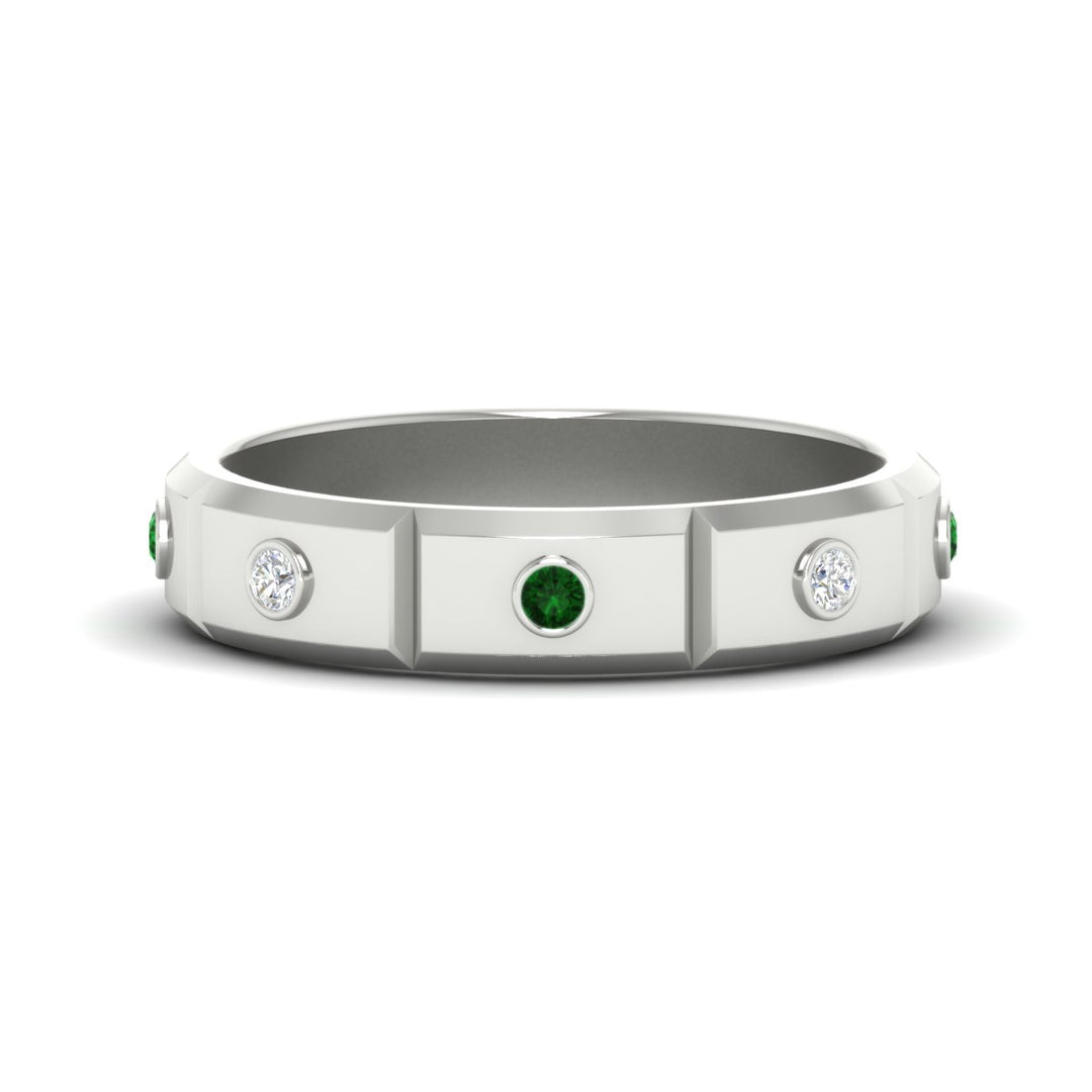 bezel-set-mens-diamond-band-with-emerald-in-white-gold-fdm123879gemgr-nl-wg