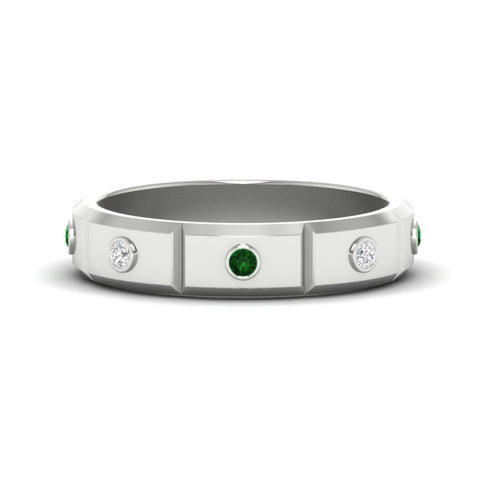 bezel-set-mens-diamond-band-with-emerald-in-white-gold-fdm123879gemgr-nl-wg