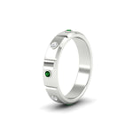 Load image into Gallery viewer, bezel-set-mens-diamond-band-with-emerald-in-white-gold-fdm123879gemgrangle2-nl-wg
