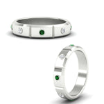 Load image into Gallery viewer, bezel-set-mens-diamond-band-with-emerald-in-white-gold-fdm123879gemgrangle3-nl-wg
