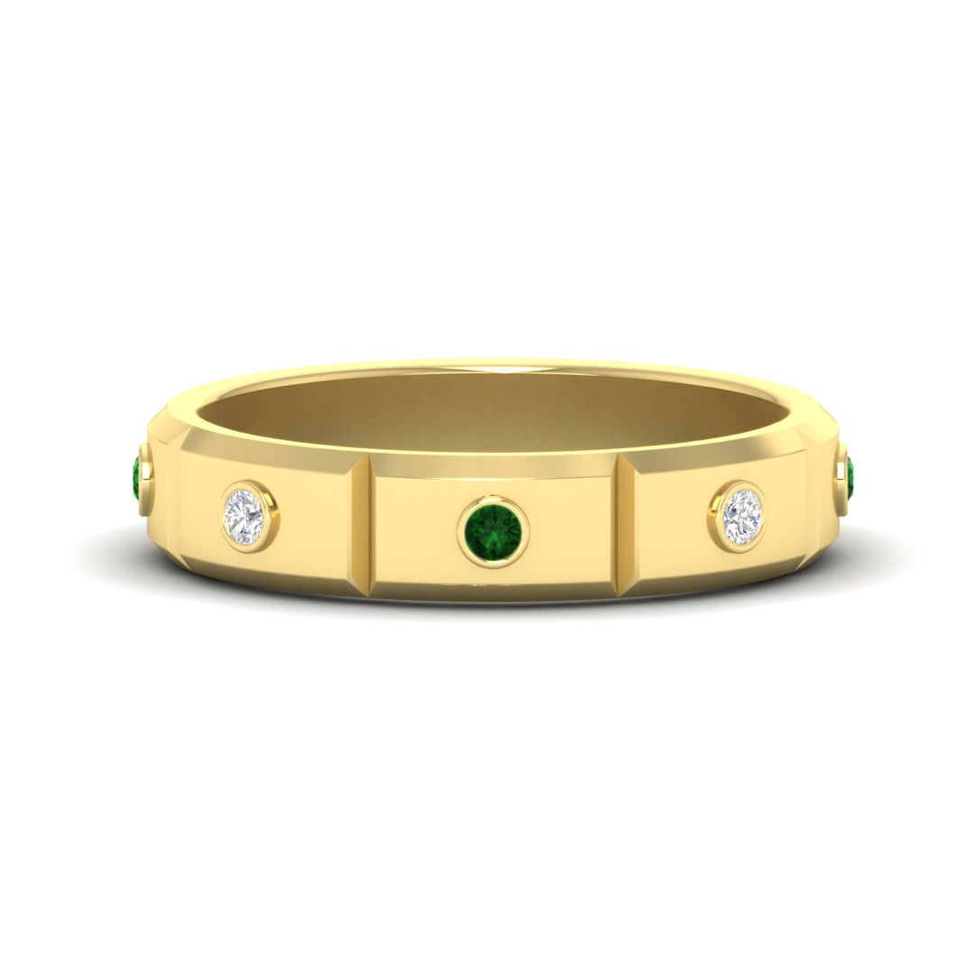 bezel-set-mens-diamond-band-with-emerald-in-yellow-gold-fdm123879gemgr-nl-yg