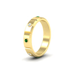 Load image into Gallery viewer, bezel-set-mens-diamond-band-with-emerald-in-yellow-gold-fdm123879gemgrangle2-nl-yg
