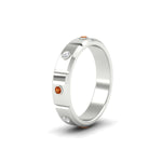 Load image into Gallery viewer, bezel-set-mens-diamond-band-with-orange-sapphire-in-white-gold-fdm123879gsaorangle2-nl-wg
