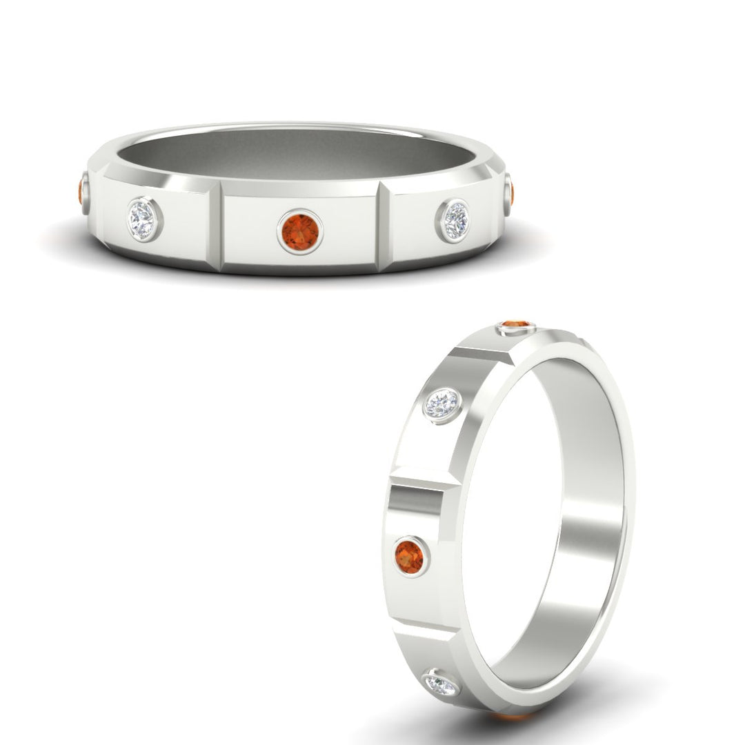 bezel-set-mens-diamond-band-with-orange-sapphire-in-white-gold-fdm123879gsaorangle3-nl-wg
