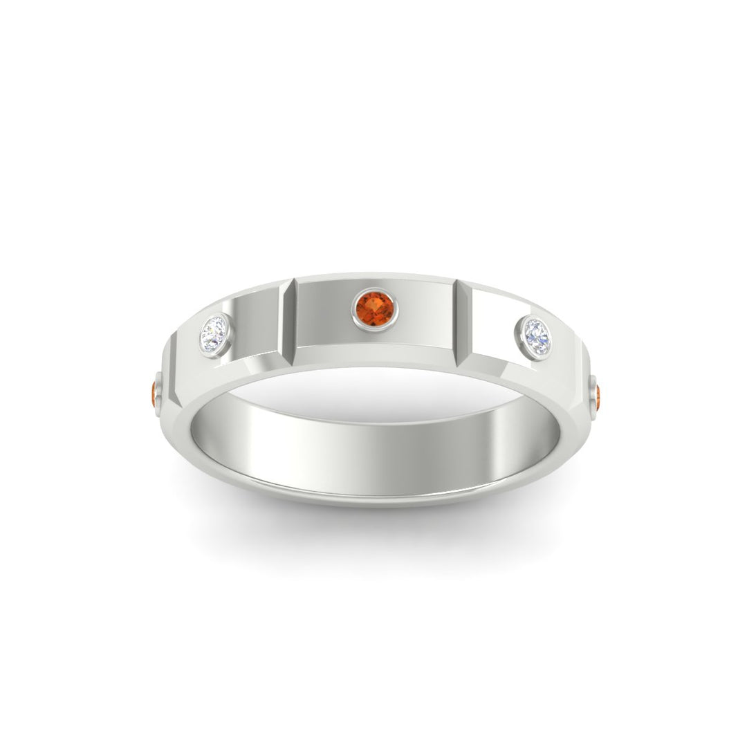 bezel-set-mens-diamond-band-with-orange-sapphire-in-white-gold-fdm123879gsaorangle5-nl-wg