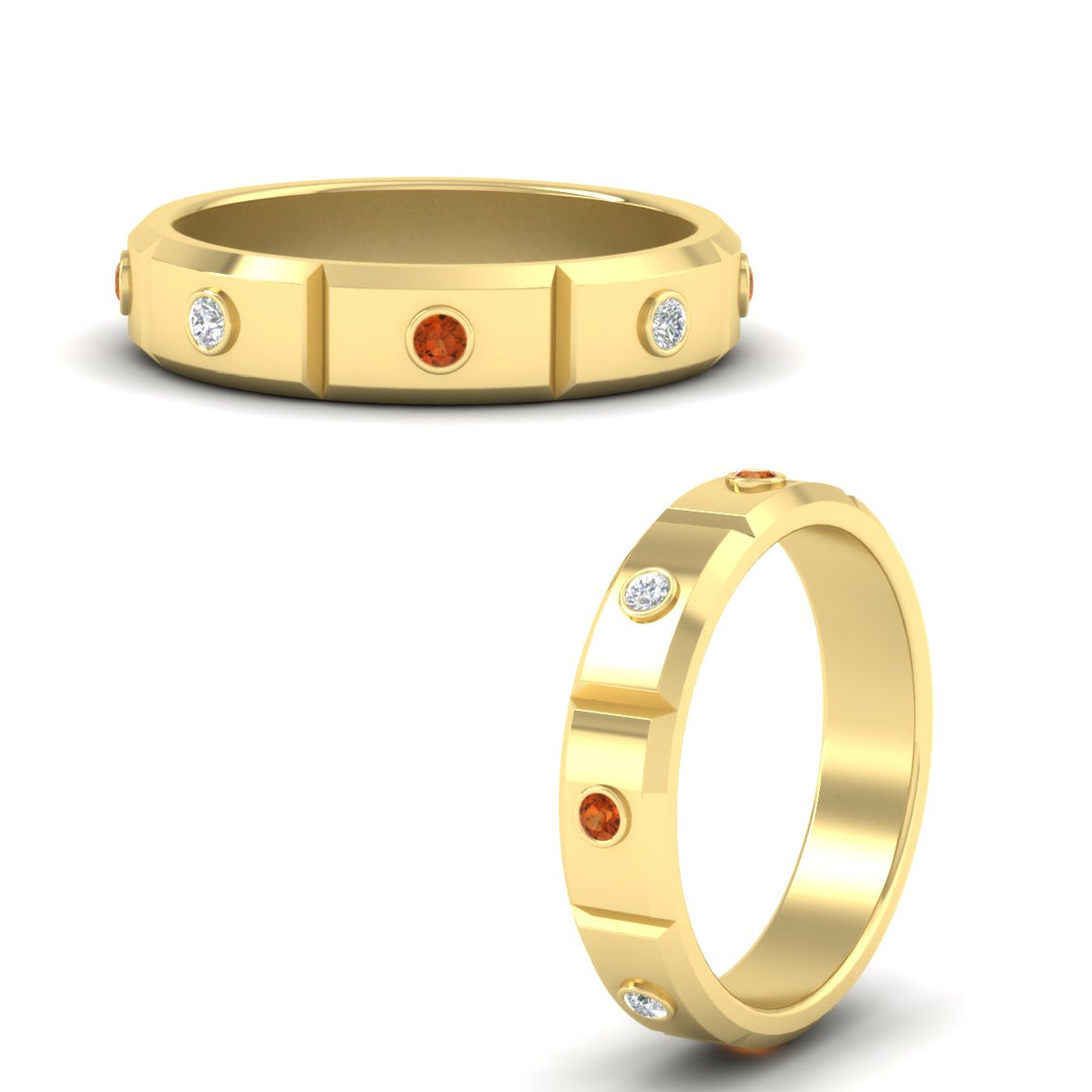 bezel-set-mens-diamond-band-with-orange-sapphire-in-yellow-gold-fdm123879gsaorangle3-nl-yg