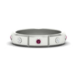 Load image into Gallery viewer, bezel-set-mens-diamond-band-with-pink-sapphire-in-white-gold-fdm123879gsadrpi-nl-wg
