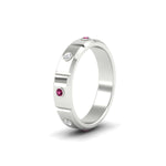 Load image into Gallery viewer, bezel-set-mens-diamond-band-with-pink-sapphire-in-white-gold-fdm123879gsadrpiangle2-nl-wg
