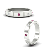 Load image into Gallery viewer, bezel-set-mens-diamond-band-with-pink-sapphire-in-white-gold-fdm123879gsadrpiangle3-nl-wg
