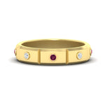 Load image into Gallery viewer, bezel-set-mens-diamond-band-with-pink-sapphire-in-yellow-gold-fdm123879gsadrpi-nl-yg
