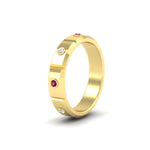 Load image into Gallery viewer, bezel-set-mens-diamond-band-with-pink-sapphire-in-yellow-gold-fdm123879gsadrpiangle2-nl-yg
