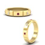 Load image into Gallery viewer, bezel-set-mens-diamond-band-with-pink-sapphire-in-yellow-gold-fdm123879gsadrpiangle3-nl-yg
