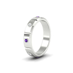 Load image into Gallery viewer, bezel-set-mens-diamond-band-with-purple-topaz-in-white-gold-fdm123879gvitoangle2-nl-wg
