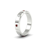 Load image into Gallery viewer, bezel-set-mens-diamond-band-with-ruby-in-white-gold-fdm123879grudrangle2-nl-wg
