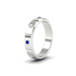 Load image into Gallery viewer, bezel-set-mens-diamond-band-with-sapphire-in-white-gold-fdm123879gsablangle2-nl-wg
