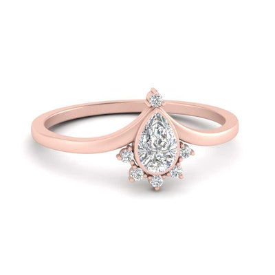 Bezel Set Lab Pear Crown Engagement Ring