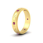 Load image into Gallery viewer, bezel-set-pink-sapphire-mens-wedding-band-in-yellow-gold-fdm1284gsadrpiangle2-nl-yg
