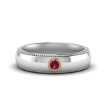 Load image into Gallery viewer, bezel-set-solitaire-mens-diamond-ring-with-pink-sapphire-in-white-gold-fd123214bgsadrpi-nl-wg
