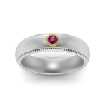 Load image into Gallery viewer, bezel-set-solitaire-mens-diamond-ring-with-pink-sapphire-in-white-gold-fd123214bgsadrpi-nl-wg
