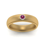 Load image into Gallery viewer, bezel-set-solitaire-mens-diamond-ring-with-pink-sapphire-in-yellow-gold-fd123214bgsadrpi-nl-yg

