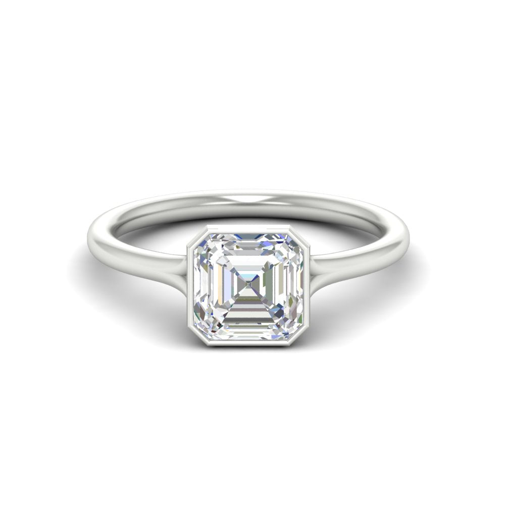 Split Shank Asscher Cut Bezel Set Solitaire Ring