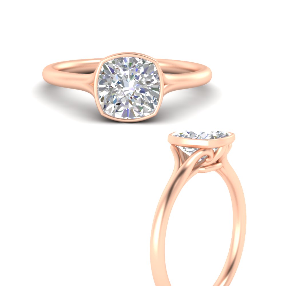 Split Shank Cushion Cut Bezel Set Solitaire Ring