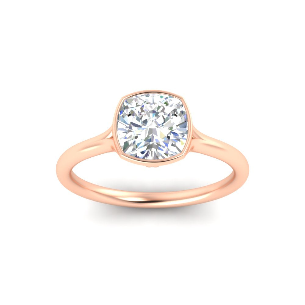 Split Shank Cushion Cut Bezel Set Solitaire Ring
