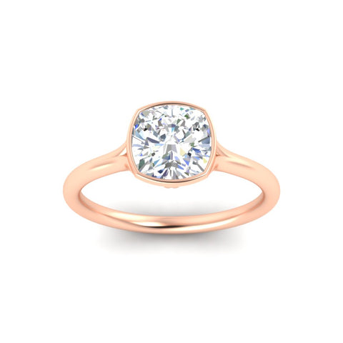 Split Shank Cushion Cut Bezel Set Solitaire Ring