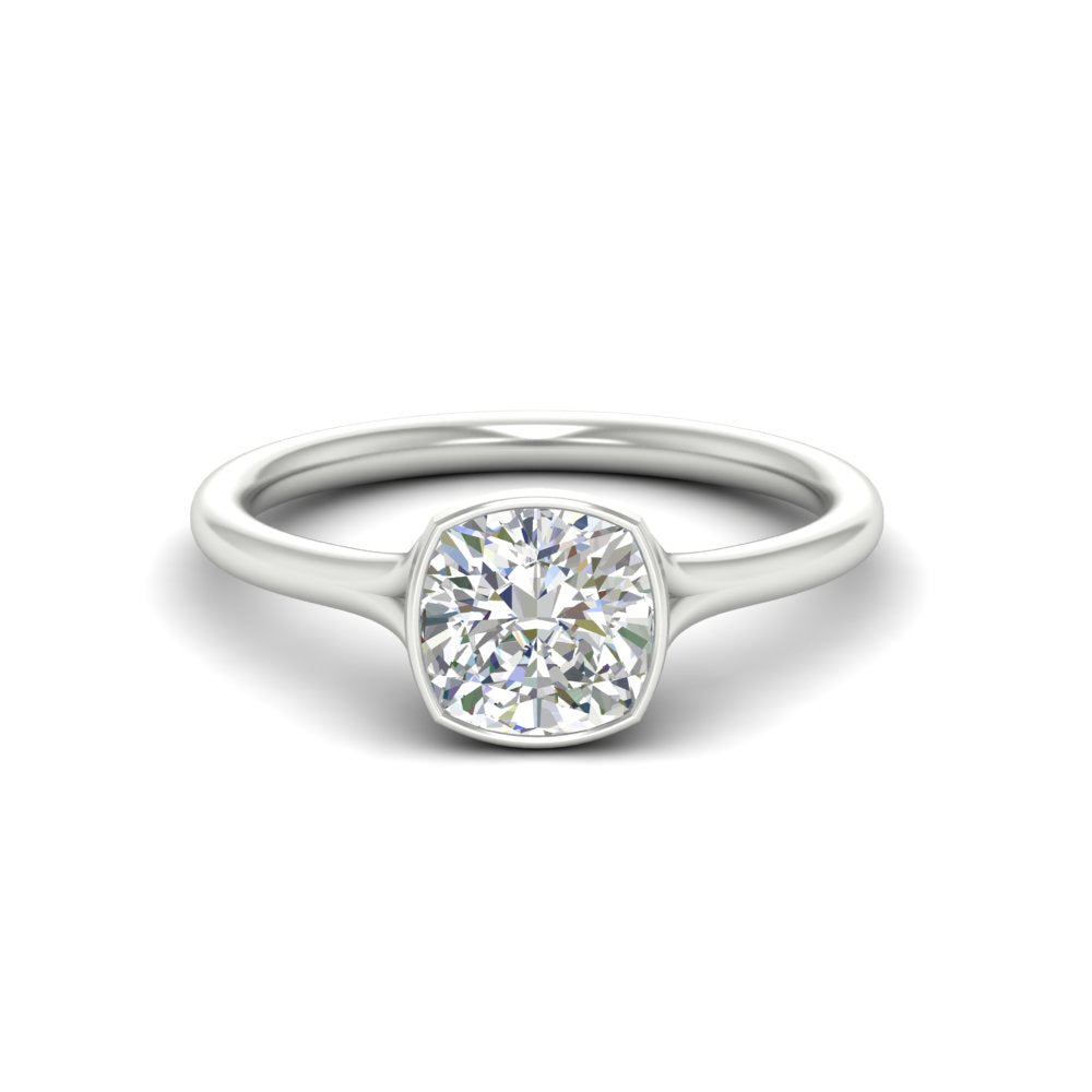 Split Shank Cushion Cut Bezel Set Solitaire Ring