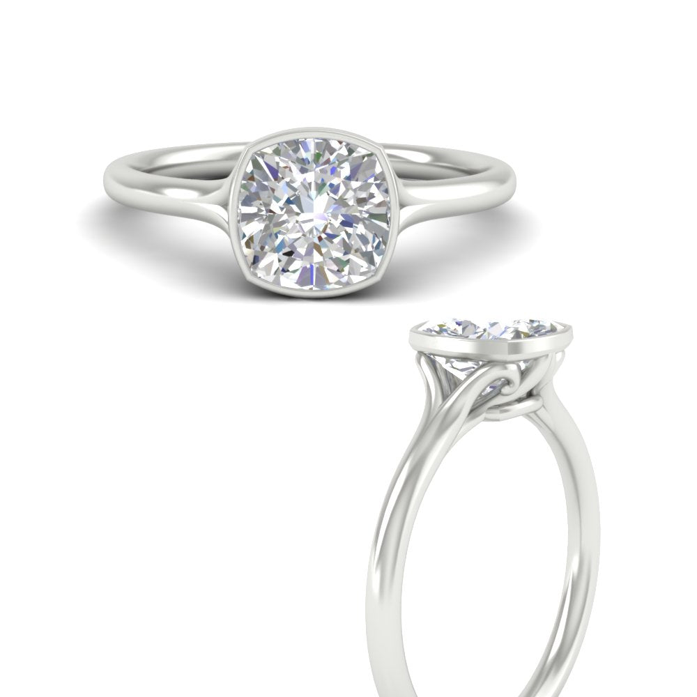 Split Shank Cushion Cut Bezel Set Solitaire Ring