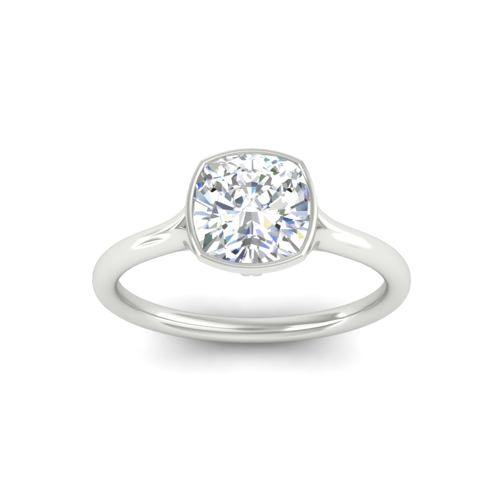 Split Shank Cushion Cut Bezel Set Solitaire Ring