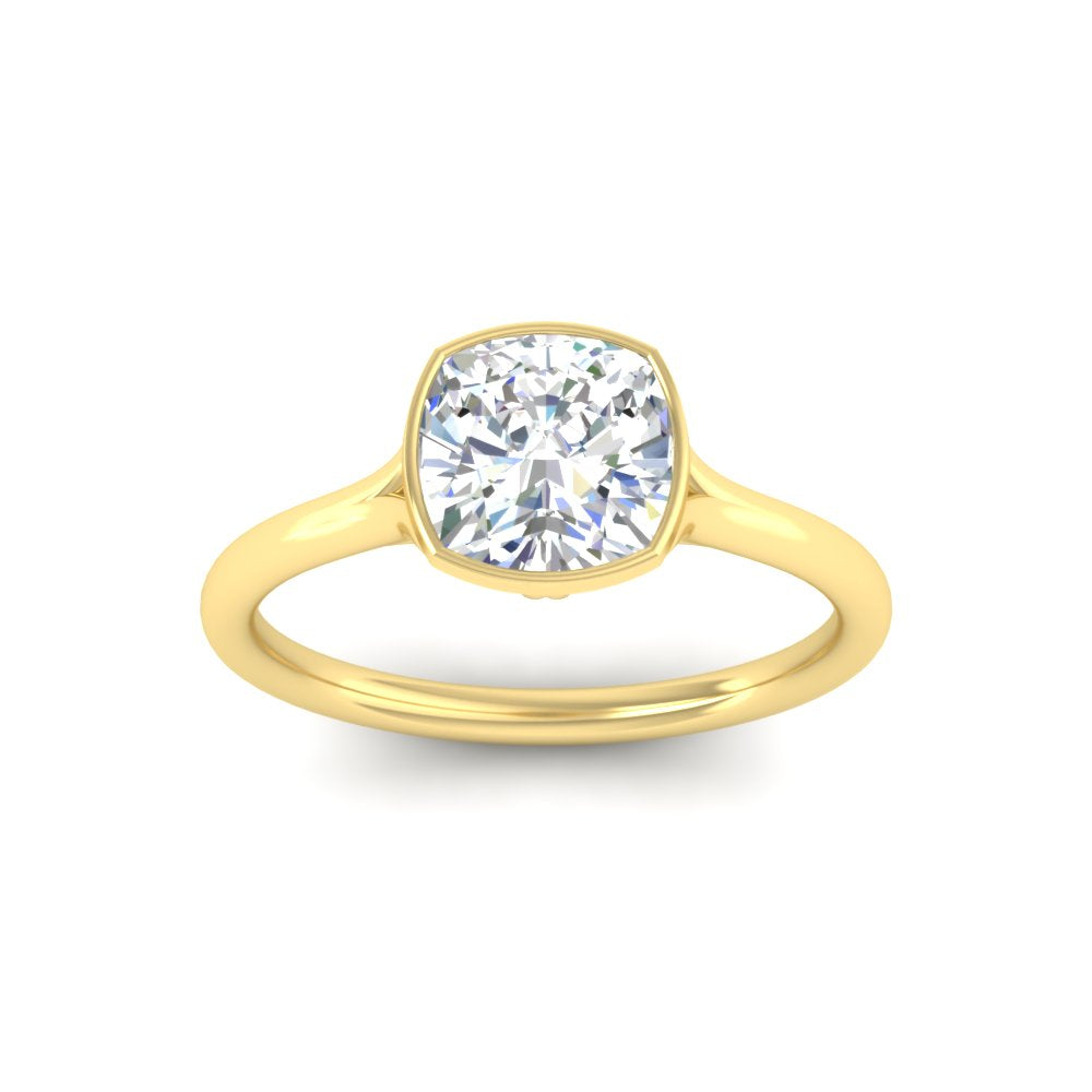 Split Shank Cushion Cut Bezel Set Solitaire Ring