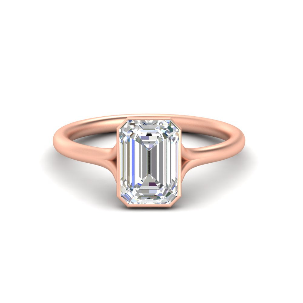 Split Shank Emerald Cut Bezel Set Solitaire Ring