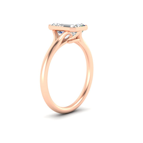 Split Shank Emerald Cut Bezel Set Solitaire Ring