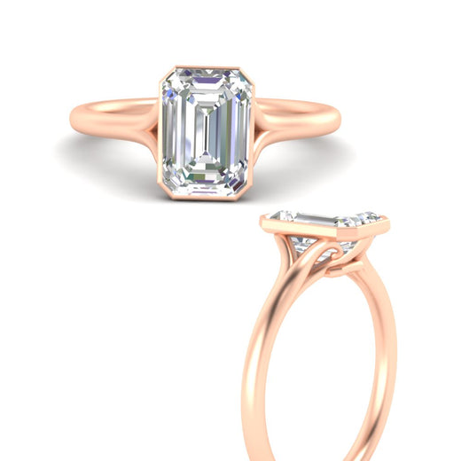 Split Shank Emerald Cut Bezel Set Solitaire Ring