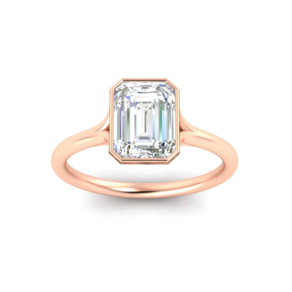 Split Shank Emerald Cut Bezel Set Solitaire Ring
