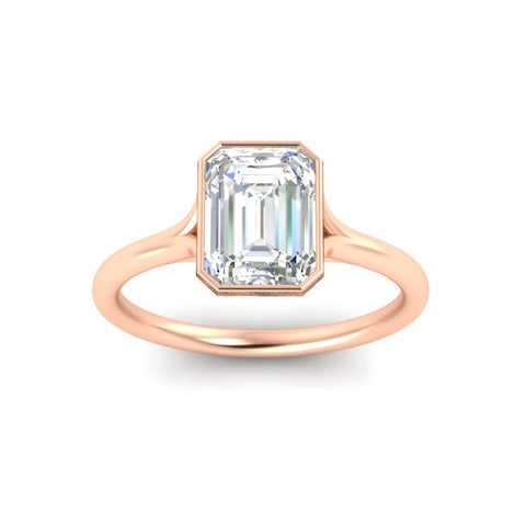 Split Shank Emerald Cut Bezel Set Solitaire Ring