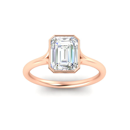 Split Shank Emerald Cut Bezel Set Solitaire Ring